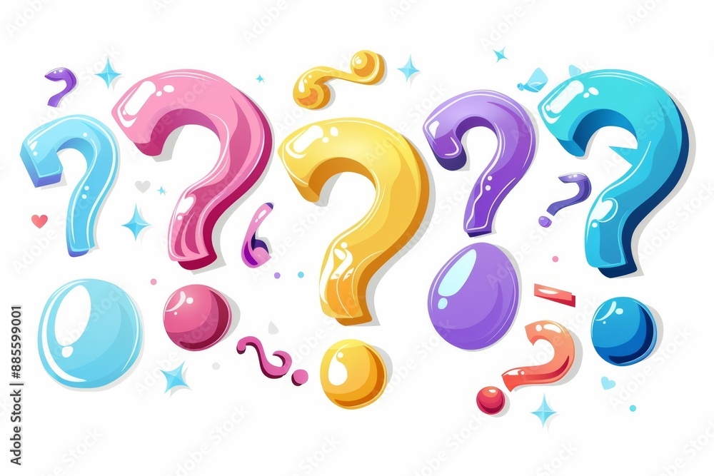 Question mark icon, quiz symbol, interrogation sign, simple rebus silhouette, questions emblem, faq set