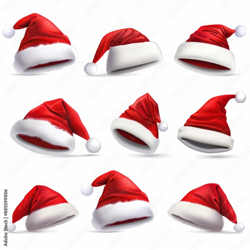 Santa hat icon, christmas hat, santa claus cap , red holiday costume symbol, xmas hat sign on white