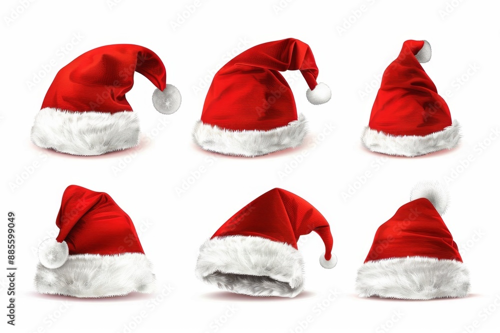 Santa hat icon, christmas hat, santa claus cap , red holiday costume symbol, xmas hat sign on white Santa hat icon, christmas hat, santa claus cap , red holiday costume symbol, xmas hat sign on white