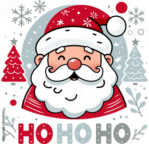 Creative hand drawn card with cute Santa Claus. Vector cartoon illustration. and drawn typography poster. Xmas design.