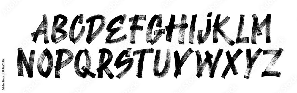 Grunge capital letters, distressed alphabet. Punk and grunge style alphabet. Stencil graffiti font. Bold brush drawn vector typography. Black ink dirty texture capital letters. Retro typeface.