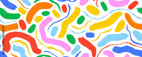Fun colorful line doodle seamless pattern.