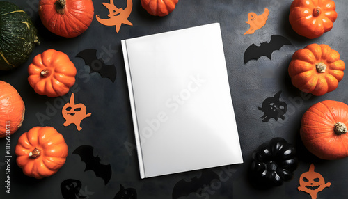 Mock-up of a white magazine cover. Halloween concept. photo