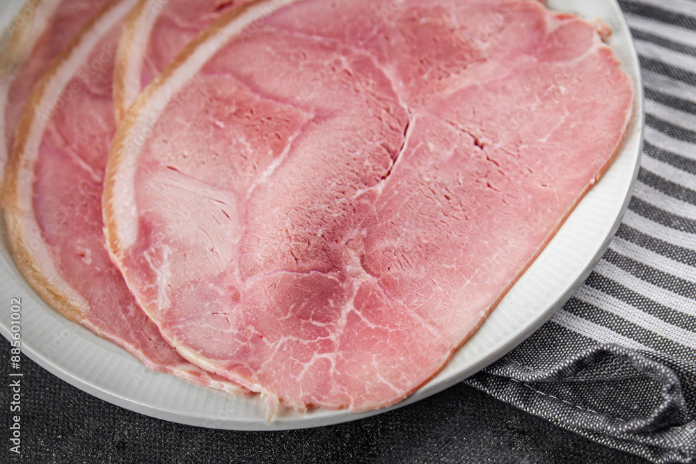 ham slice pork meat natural food fresh appetizer meal food snack on the table copy space food background rustic top view ham slice pork meat natural food fresh appetizer meal food snack on the table copy space food background rustic top view