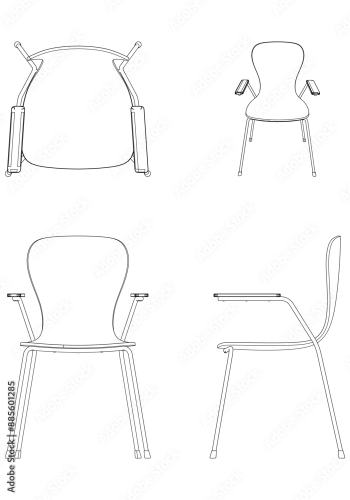 Chair Line Vector Illustration. Different Views of Modern Chair, Ideal for Furniture Design and Interior Concepts with Front, Side, and Top Views Chair Line Vector Illustration. Different Views of Modern Chair, Ideal for Furniture Design and Interior Concepts with Front, Side, and Top Views