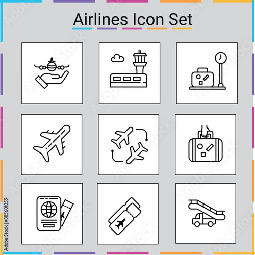 Airlines, Banking, Automotive, Professional, Creative Data Management, Free Vector icon set. 