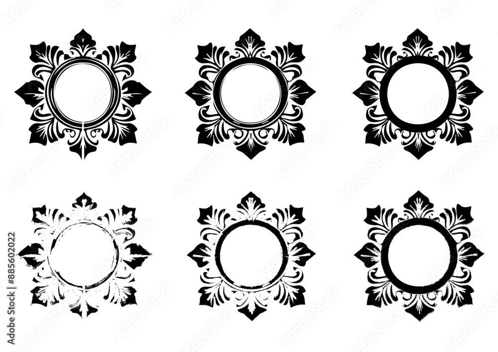 Elegant Collection of Six Black and White Floral Frames for Vintage and Ornate Design Projects Elegant Collection of Six Black and White Floral Frames for Vintage and Ornate Design Projects