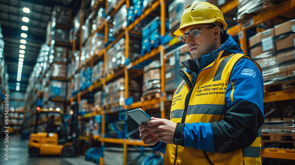 Warehouse Worker with Tablet: Efficient Logistics Management in Action Warehouse Worker with Tablet: Efficient Logistics Management in Action