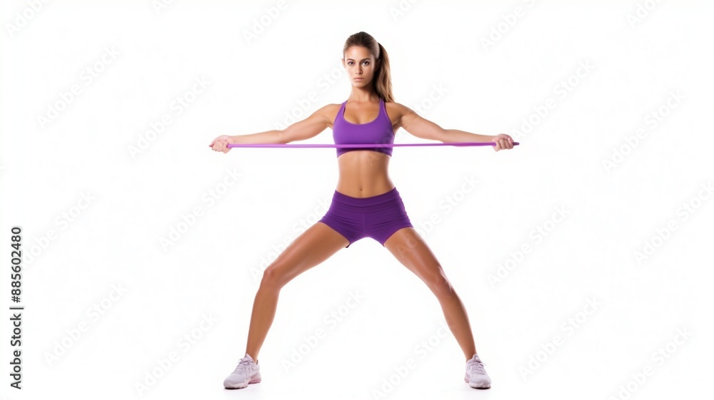 A girl in red fitness activewear stretches on a yoga mat. A girl in red fitness activewear stretches on a yoga mat.