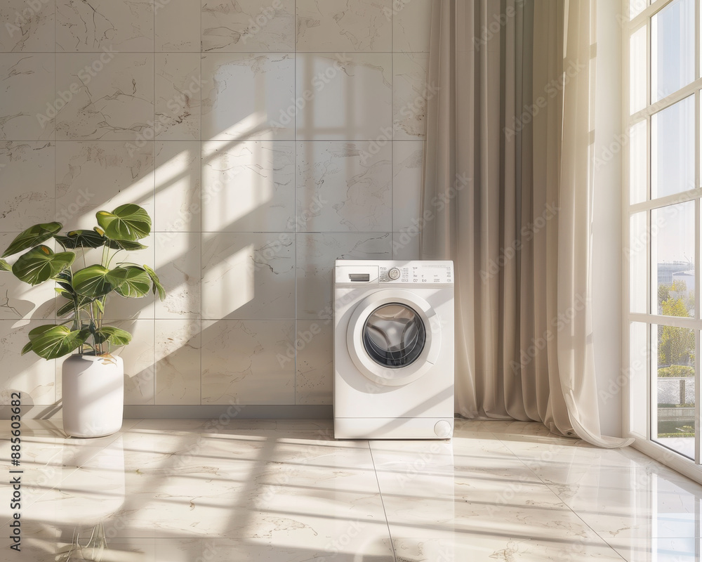 Professional 3D generated washing machine in a minimalist interior with neutral colors Professional 3D generated washing machine in a minimalist interior with neutral colors