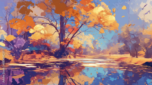 Autumn River Landscape With Vibrant Colors and Tranquil Reflection