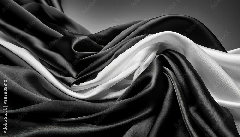 Fototapeta premium Elegant abstract black and white fabric flow