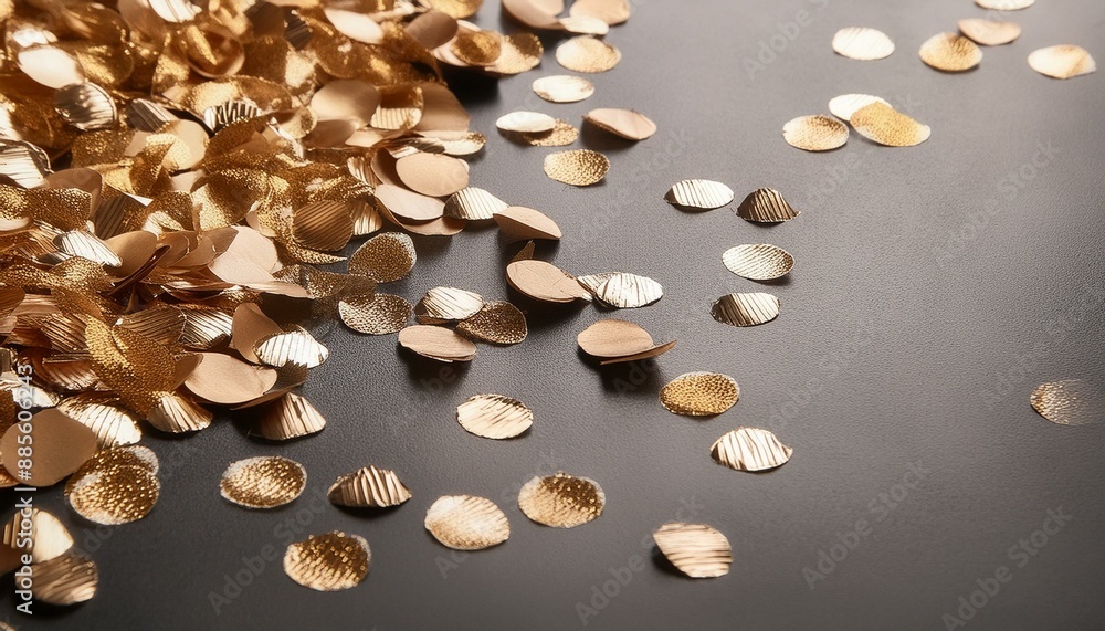 Golden confetti sparkle on elegant black background for celebration Golden confetti sparkle on elegant black background for celebration