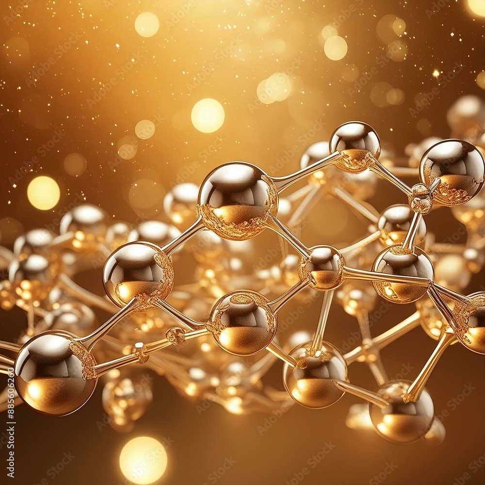 Golden molecular structure on a bokeh background Golden molecular structure on a bokeh background