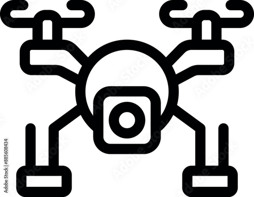 Simple icon of a drone with a camera, ideal for representing concepts like aerial photography and videography