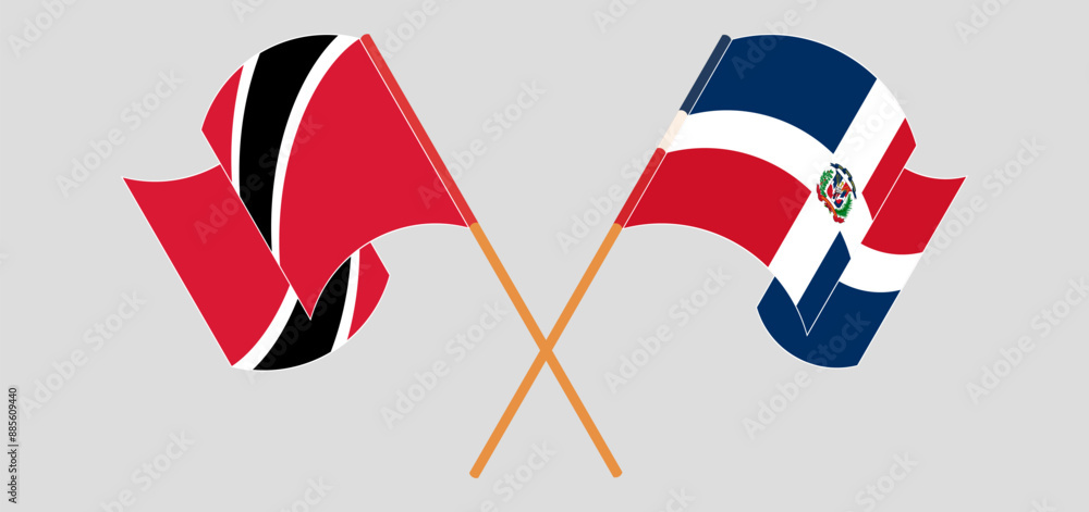 Crossed and waving flags of Trinidad and Tobago and Dominican Republic Crossed and waving flags of Trinidad and Tobago and Dominican Republic