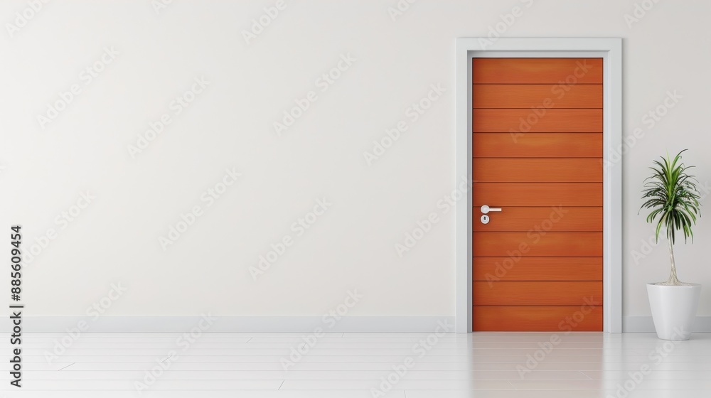 A white house with a brown door and a white doorbell A white house with a brown door and a white doorbell