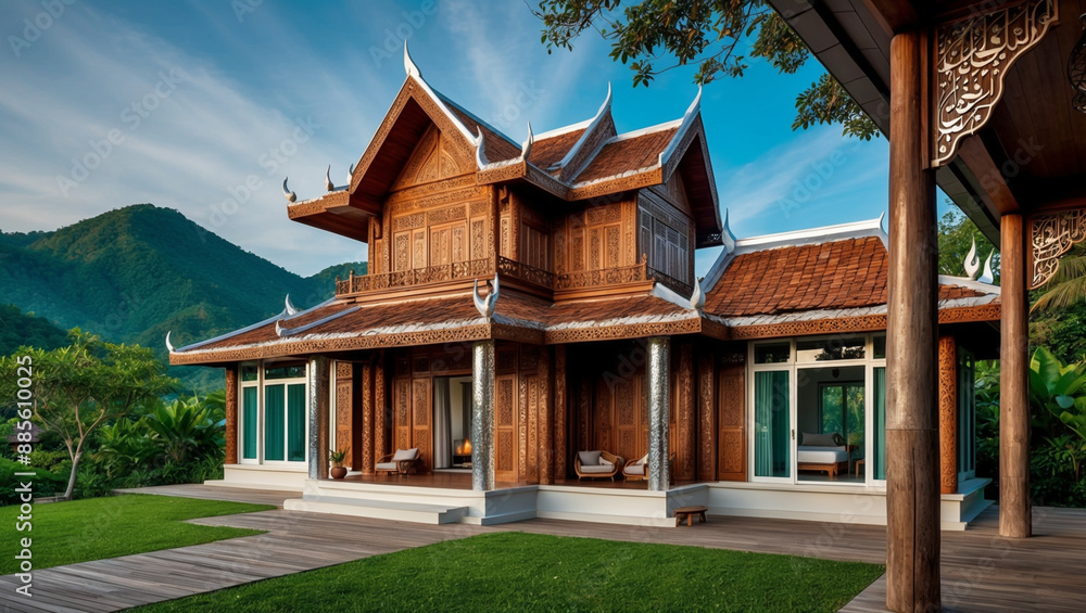 Realistic traditional Acehnese house with a modern style Realistic traditional Acehnese house with a modern style