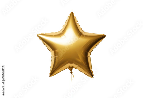 Shiny star shaped golden foil balloon on transparent. Celebration concept.