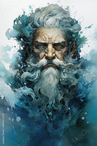 Achelous God of Water Myths Legend Greek God Creature Watercolor High Quality Pr, generative IA photo