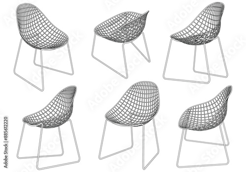 Chair isolated on white background in different positions. Line graphics icon. Vector illustration