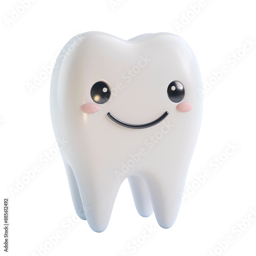 White cartoon tooth. Cute tooth with eyes and a smile.