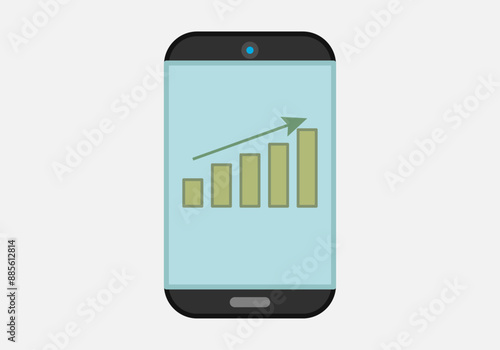 Smartphone con gráfico verde creciente en beneficio 