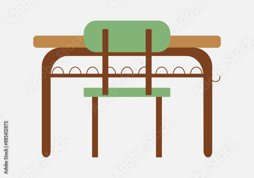 Pupitre verde con silla de un colegio