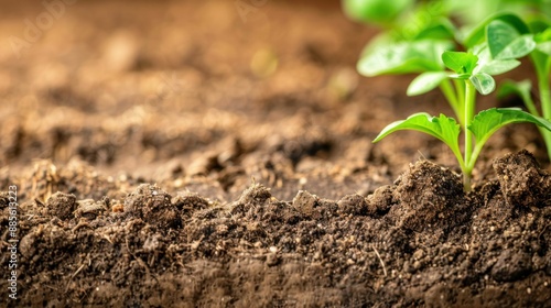 Young Seedling Growing in Rich Soil Close-Up. Generative ai © Scrudje