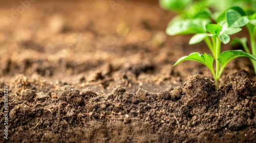 Young Seedling Growing in Rich Soil Close-Up. Generative ai