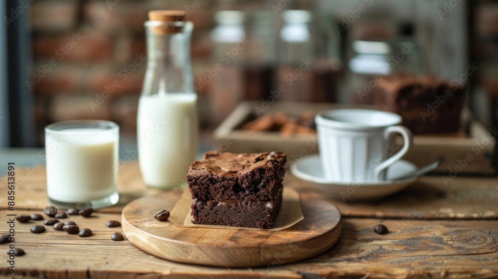 Delicious Brownie with Milk and Coffee Delicious Brownie with Milk and Coffee