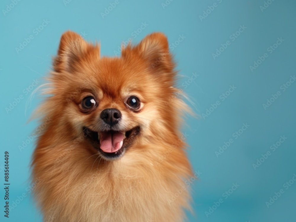 A small brown dog stands on a bright blue surface A small brown dog stands on a bright blue surface