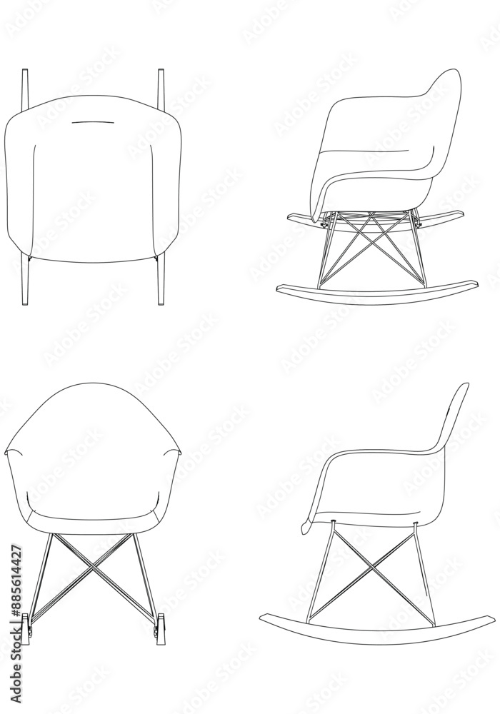 Chair Line Vector Illustration. Different Views of Modern Chair, Ideal for Furniture Design and Interior Concepts with Front, Side, and Top Views Chair Line Vector Illustration. Different Views of Modern Chair, Ideal for Furniture Design and Interior Concepts with Front, Side, and Top Views