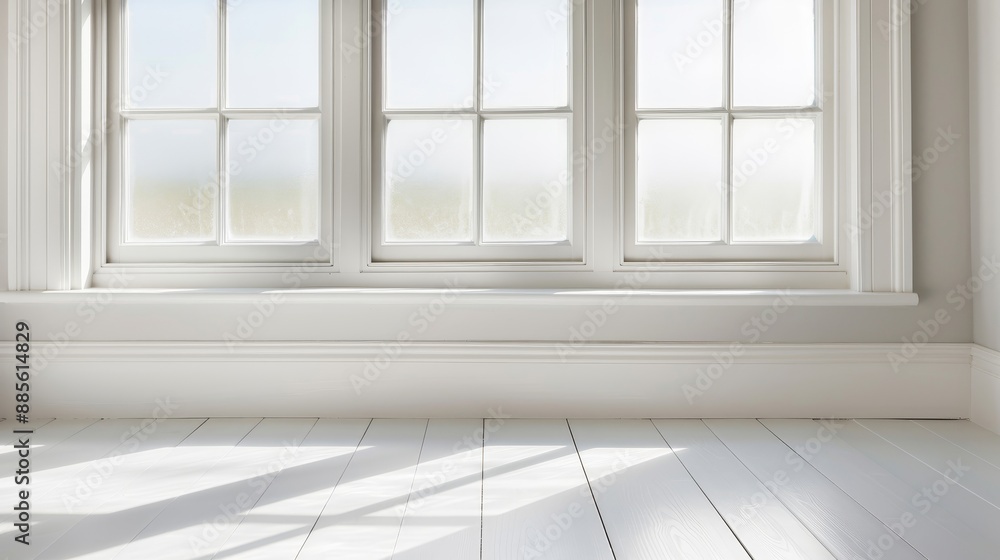 Fototapeta premium A white chair sits in front of a window with a potted plant
