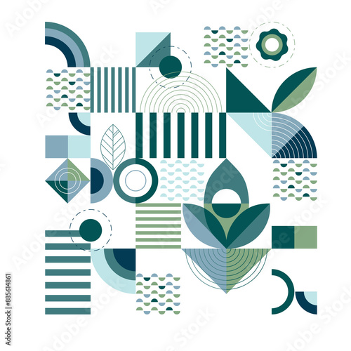 Geometric modern pattern full of shapes and forms marine