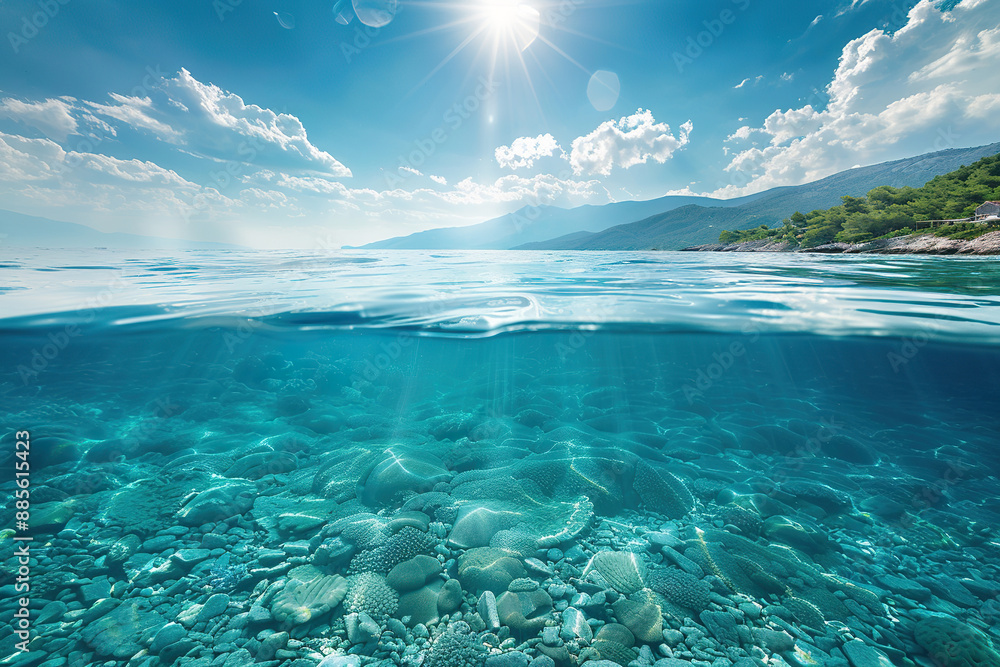 A beautiful blue ocean with a clear water line. A beautiful blue ocean with a clear water line.