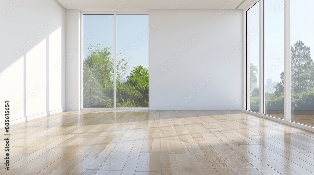 Obraz premium A white room with a window and a plant on a shelf