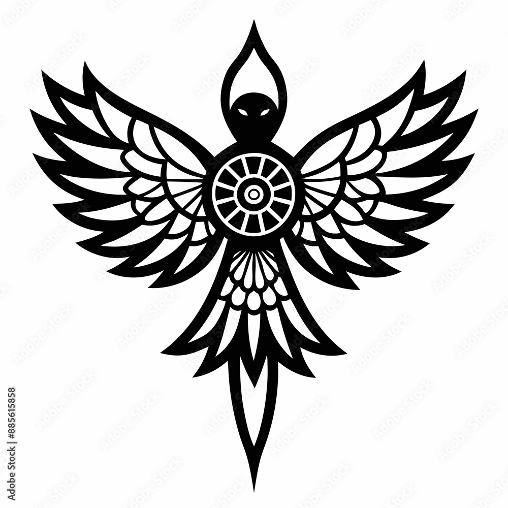 Doodle bird with intricate mandala wings, white background Doodle bird with intricate mandala wings, white background