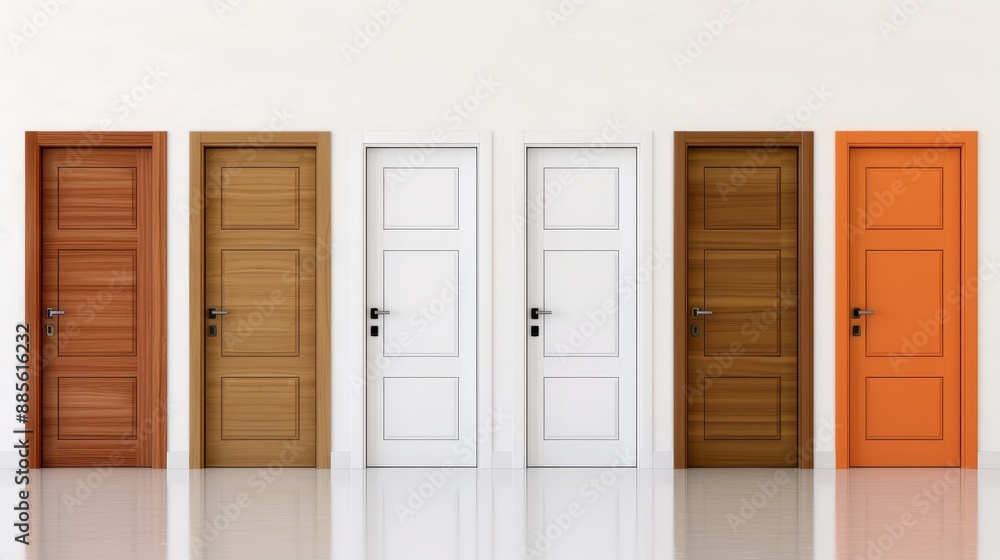 Three doors with a plant in between them Three doors with a plant in between them