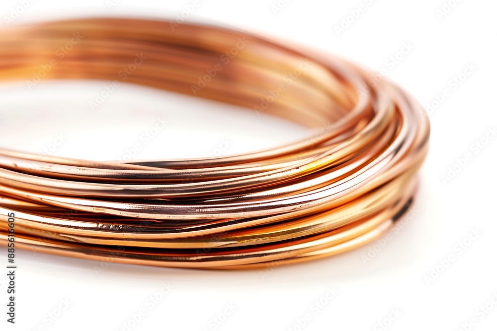 Conceptual close-up view of copper electrical wiring on a white background Conceptual close-up view of copper electrical wiring on a white background