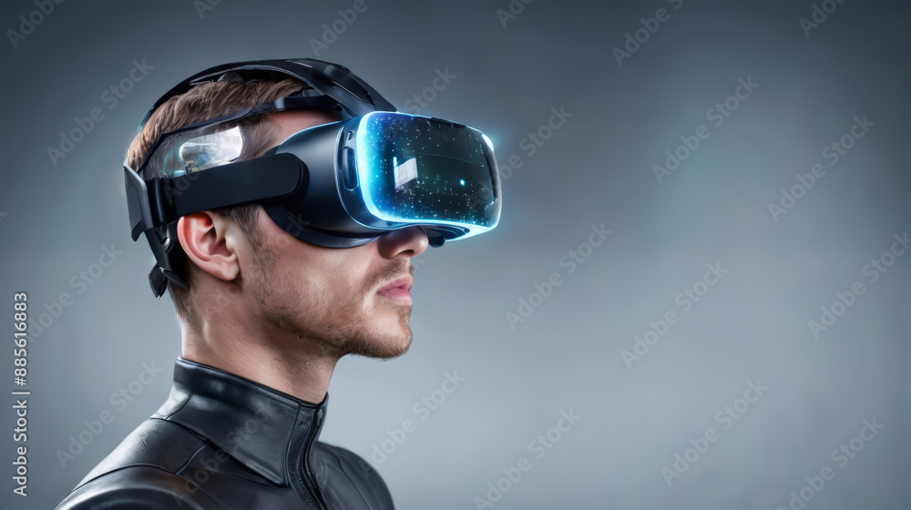 Man Wearing Virtual Reality Headset Man Wearing Virtual Reality Headset