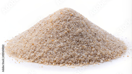 A mound of fine white sand sits against a white background photo