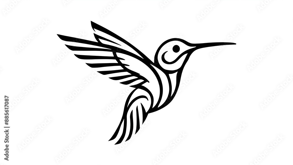 Fototapeta premium black vector illustration of a modern, minimalist logo featuring a humming bird.