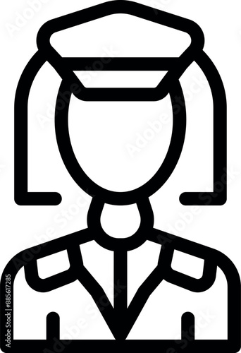 Line drawing of a female police officer wearing a uniform and hat