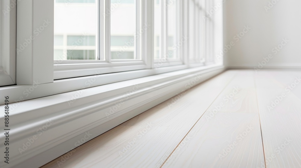 A white room with a large window and a potted plant A white room with a large window and a potted plant