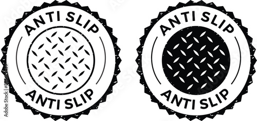  Anti slip icon set in blue and black color. Antislip texture symbol. slip prevention vector stamp. 