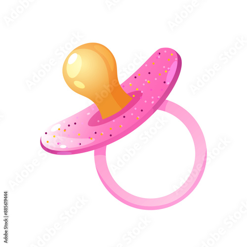 Vector illustration of cartoon baby pacifier in pink color isolated on white background.	
