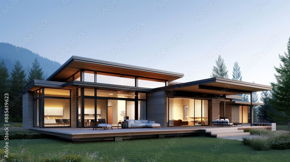 A large house with a fireplace and a pool A large house with a fireplace and a pool
