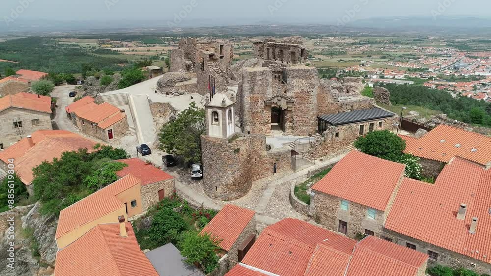Aerial view of the ruins of Castelo Rodrigo' Castle, a fortfied medieval town, onde of the 12 Historic Villages of Portugal