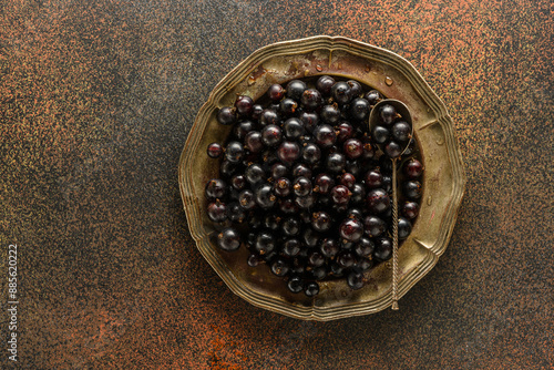 black currant berry on a metal plate